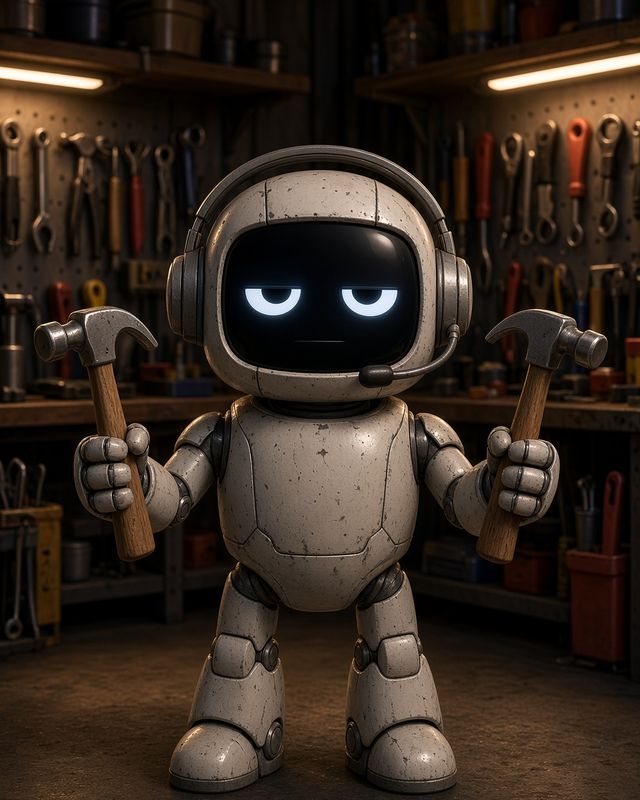 Midnight holding up a hammer in each hand with an unimpressed expression